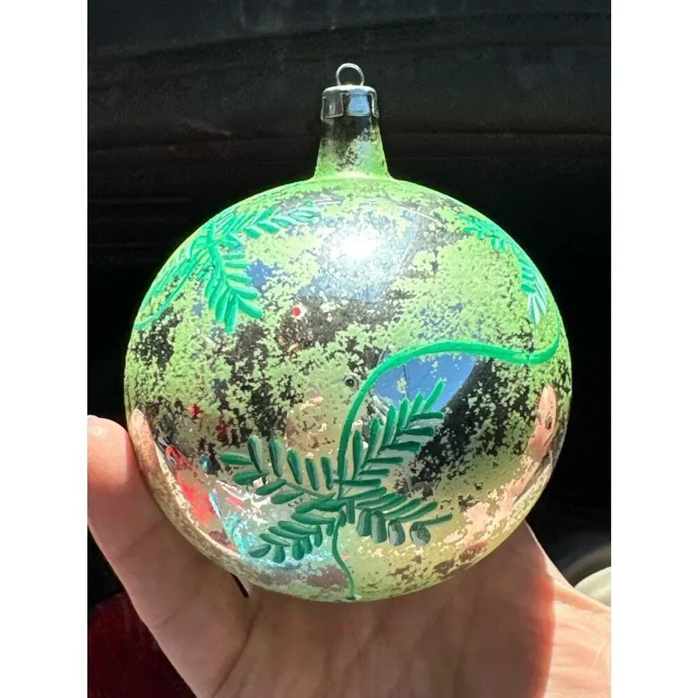 Vintage Glass Ornaments Set 2 Hand Painted Fish Mercury Style approx 4” diameter